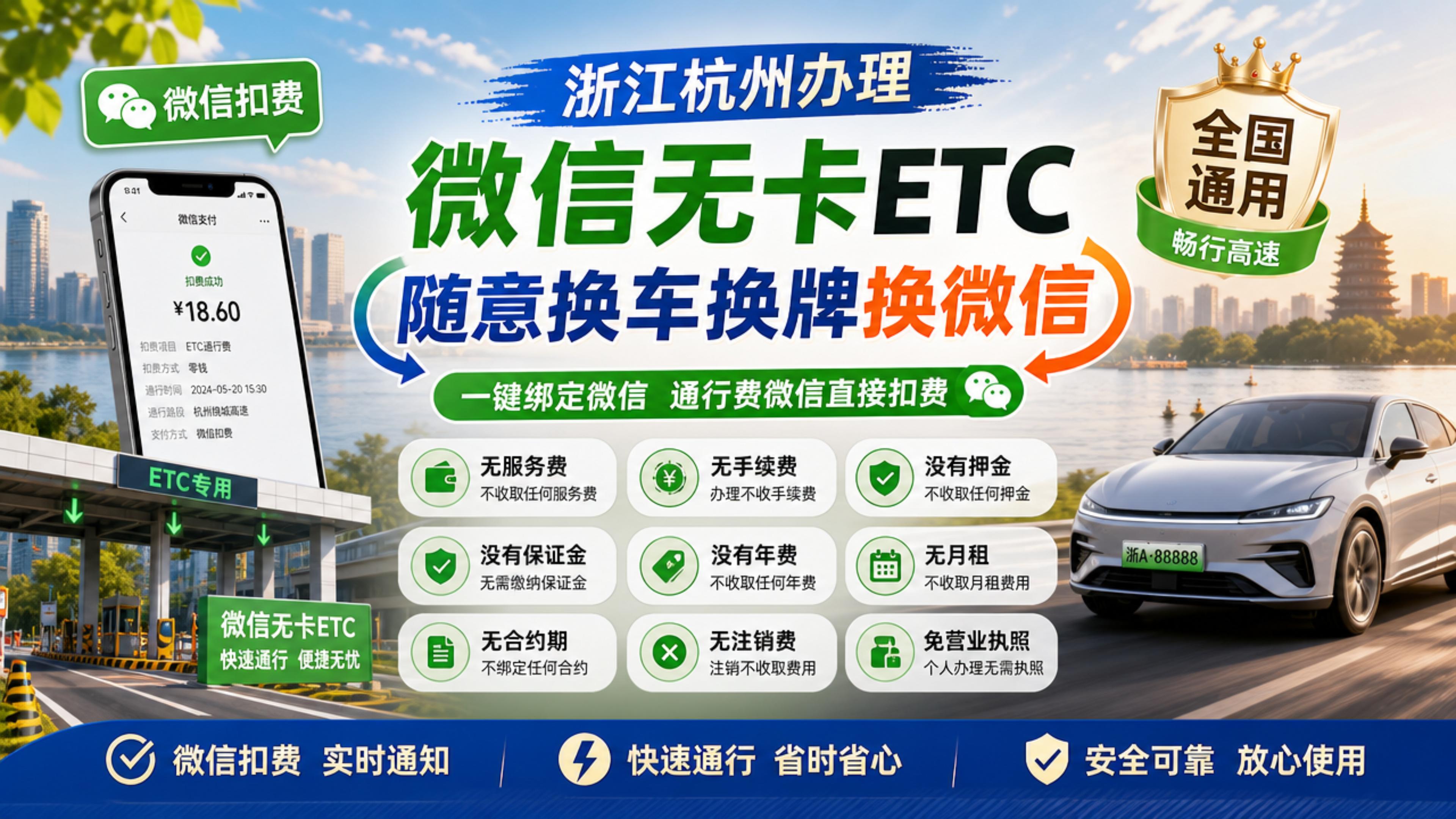 ETC科普君：浙江微信扣费无卡ETC无服务费无押金免营业执照